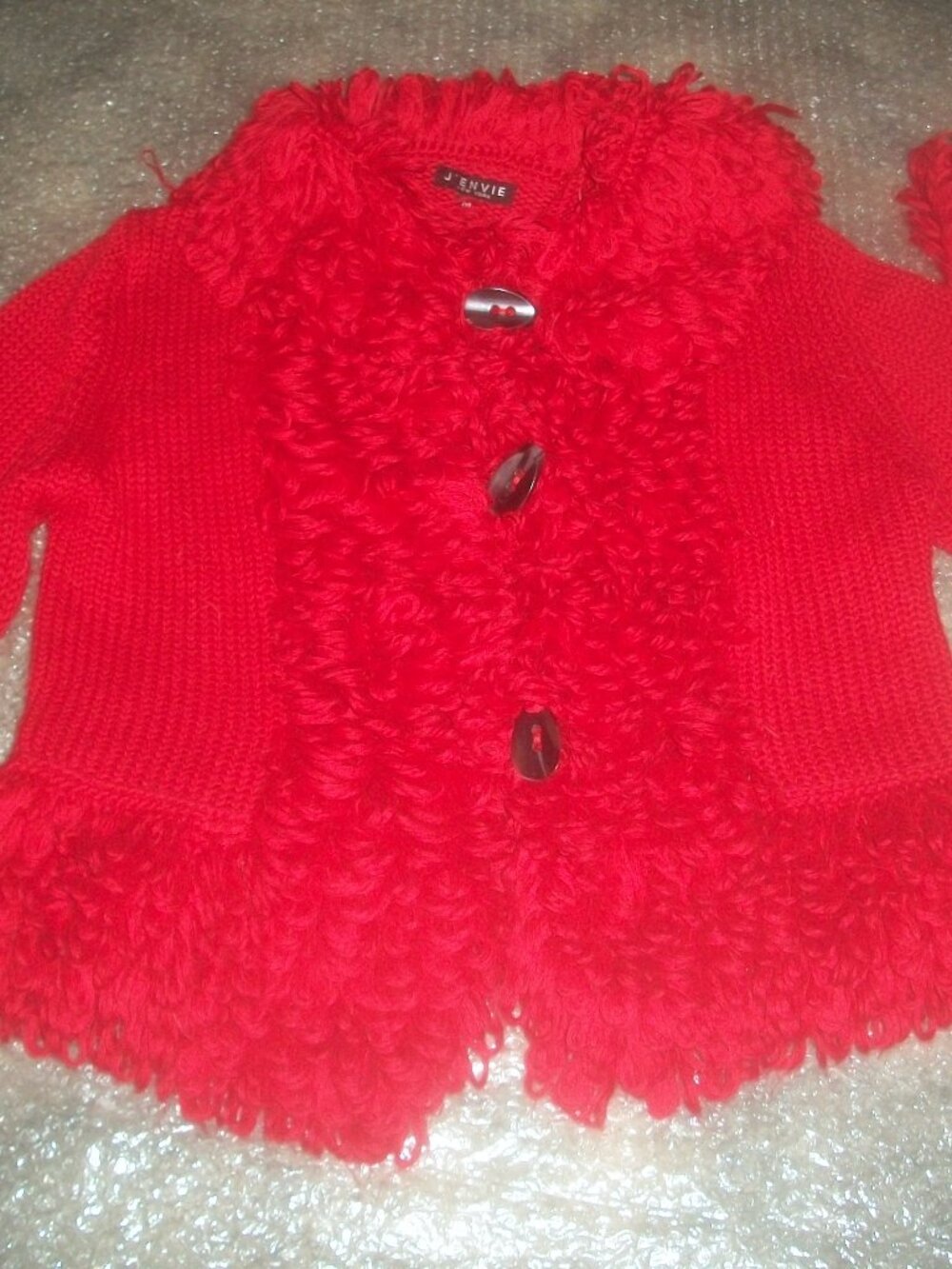 womens red rug sweater. knit loops. size medium